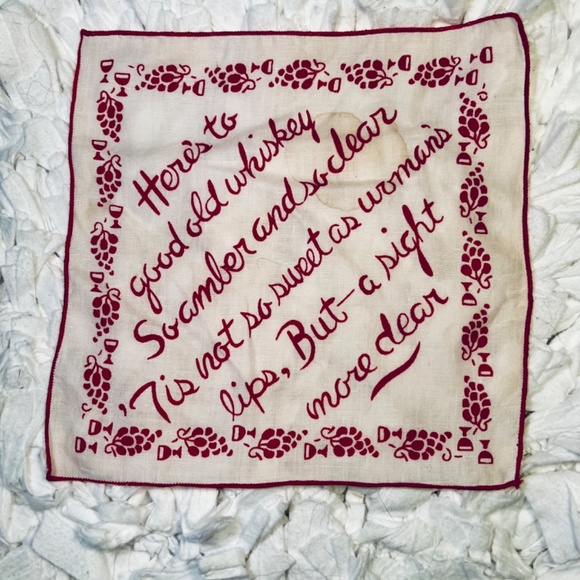 1950's Vintage Cocktail Napkins Cream/Red Embroidered 6 Quotes Hostess Gift - Picture 7 of 10